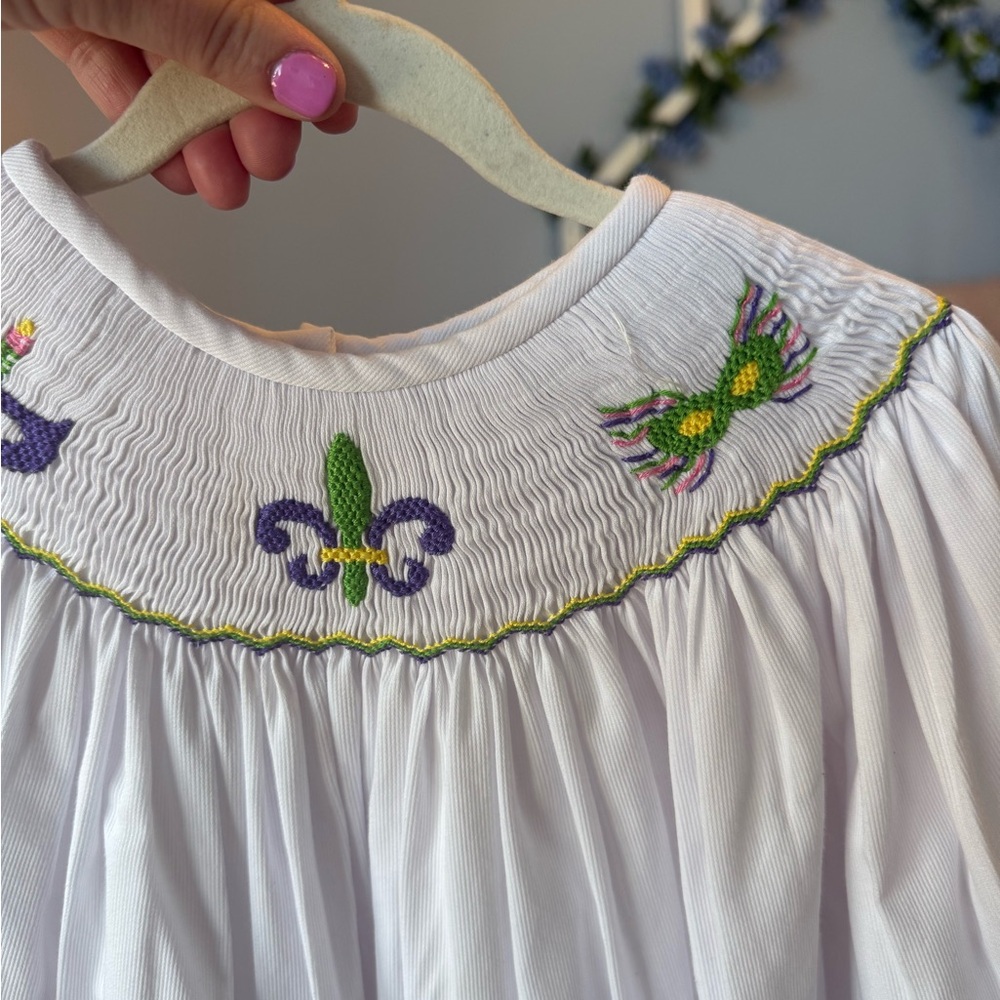 Girls Smocked Mardi Gras Top with Colorful Accents